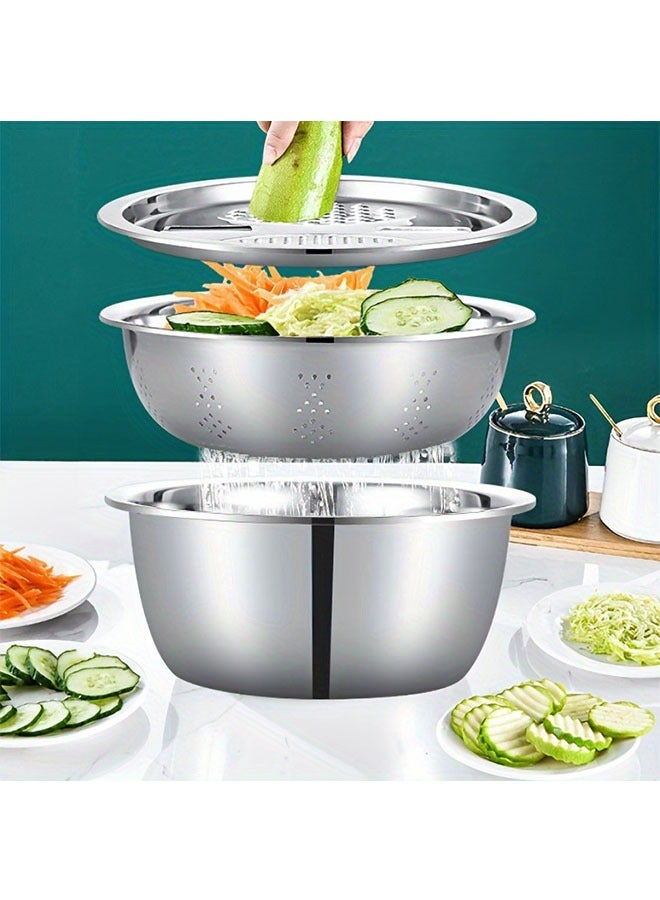 Multifunctional Vegetable Cutting Artifact Stainless Steel Shredded Sliced Potato Shredder Household Vegetable Sink Drain Basket - Image 4