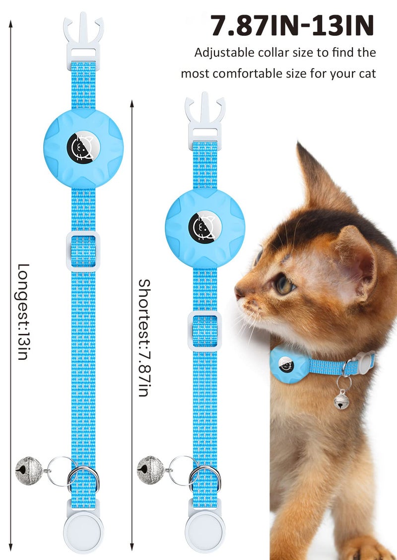 Hoeraonr AirTag Cat Collar, Reflective Kitten Collar with Breakaway Apple AirTag Holder and Bell, Lightweight GPS Tracker Collar for Cats and Puppies (Luminous Blue) - Image 2