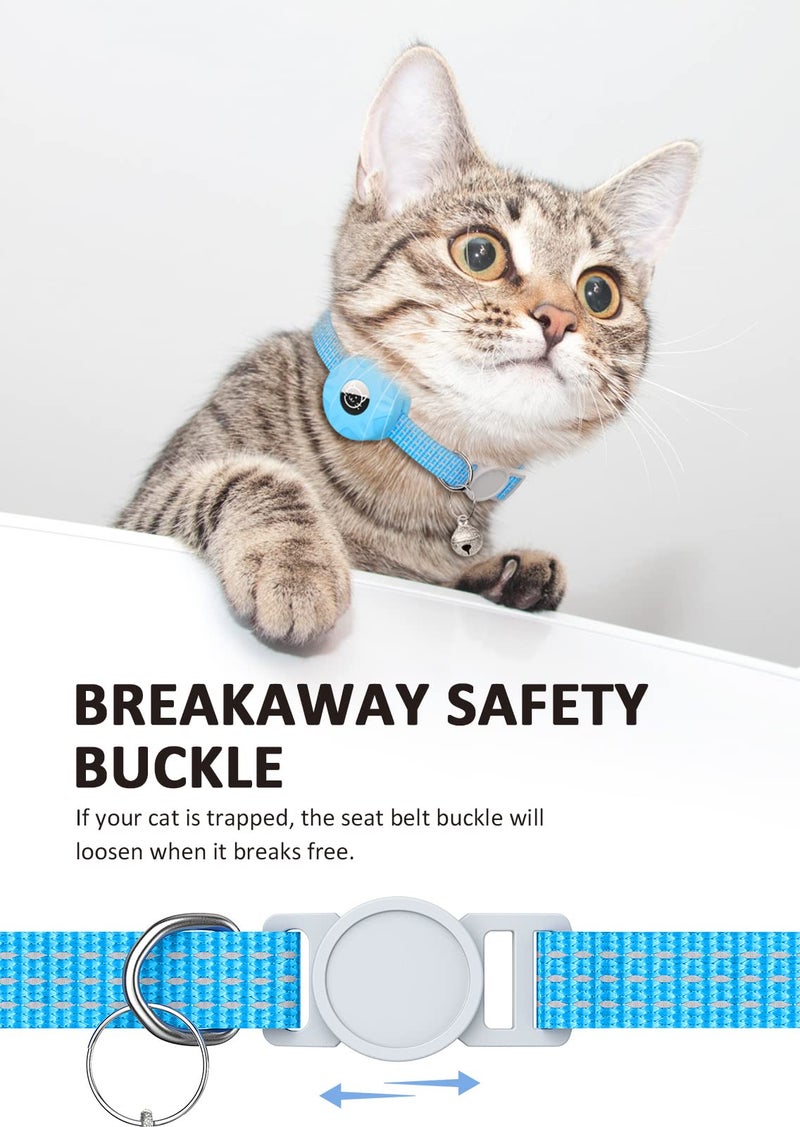 Hoeraonr AirTag Cat Collar, Reflective Kitten Collar with Breakaway Apple AirTag Holder and Bell, Lightweight GPS Tracker Collar for Cats and Puppies (Luminous Blue) - Image 4