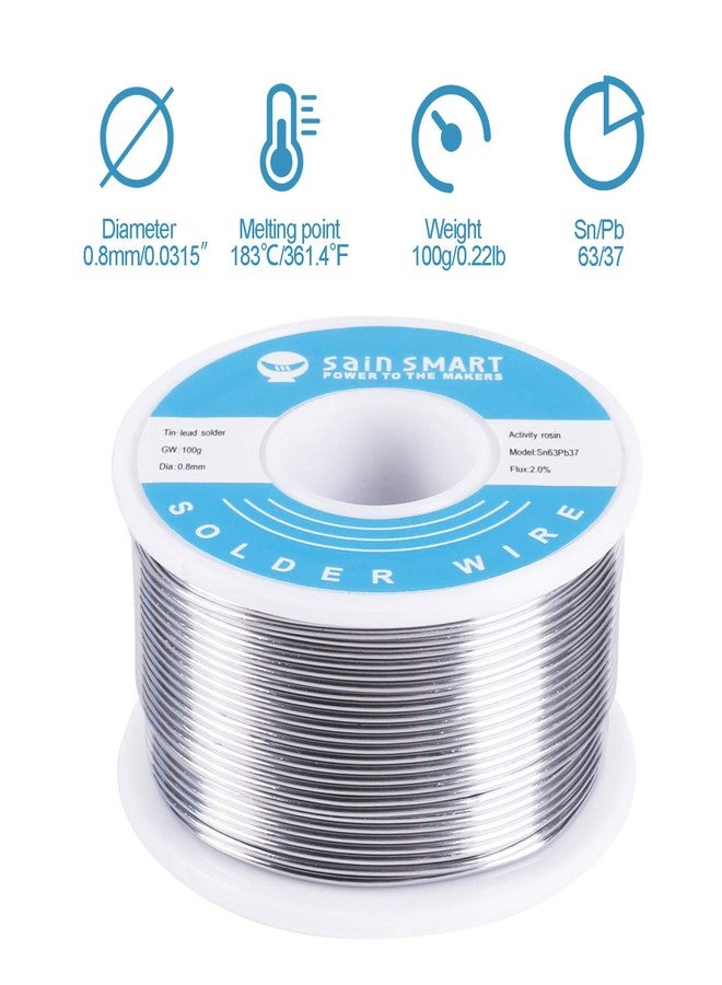 SainSmart 0.8mm Solder Wire 63/37 Tin/Lead Sn63Pb37 with Flux Rosin Core for Electrical Soldering (100g /0.22lbs) - Image 2