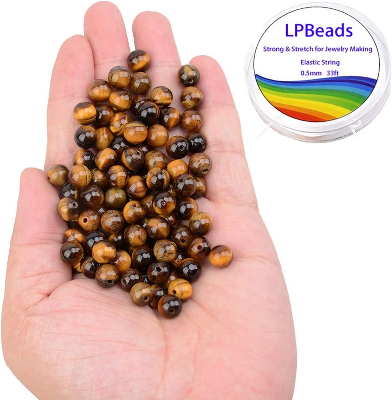 LPBeads 100PCS 8mm Natural Yellow Tiger Eye Beads Gemstone Round Loose Beads for Jewelry Making with Crystal Stretch Cord - Image 2