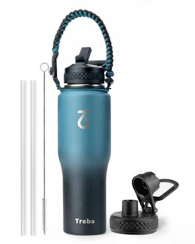 Trebo 40 oz Water Bottle Insulated Fit in Any Car Cup HolderTriple Wall Vacuum Insulated Water Bottle Cold for 48 Hrs Hot for 24 HrsLeakproof Stainless Steel Tumbler Flask with Paracord Handle