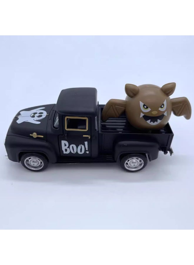 Loquat Alloy Car Model Alloy Back Car Toy Retro Pickup  Toy Craft Ornaments Back Car Ghost Festival-color:White Car + Orange Pumpkin - Image 5