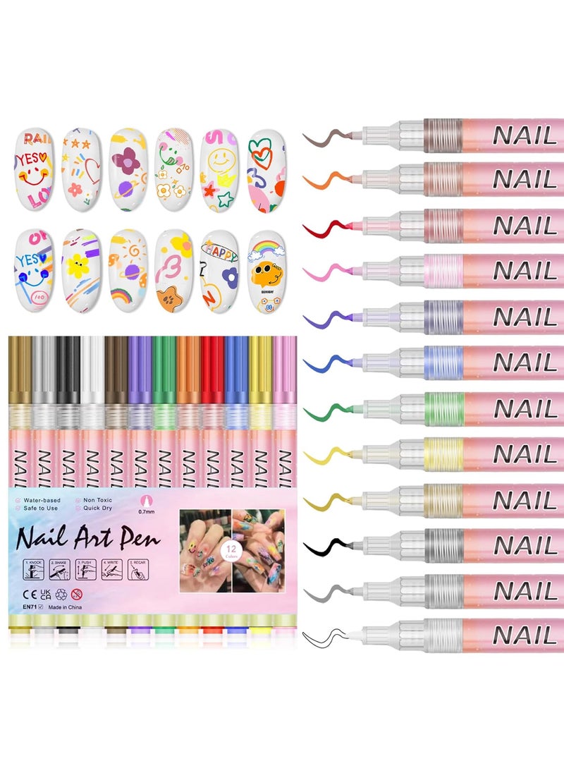 XINGXYUEL 12 Colors Nail Art Pens Set Nail Polish Pens for Nail Art Design Acrylic Paint Nail Art Markers Drawing Painting Nail Art Graffiti Pen Quick Drying Waterproof 07mm 