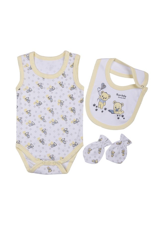 Babies Basic 7 Piece Unisex 100% Cotton Gift Set Include Bib, Pyjama, Mitten, Cap, Romper, Top And Bottom Set  - Image 3