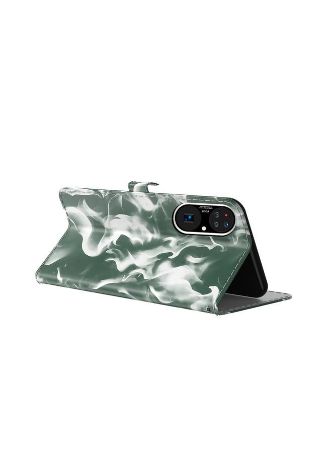 زبون جراب لهاتف Huawei P50 Pro بنمط ضباب سحابي، جراب جلدي قلاب أفقي مع حامل وفتحة بطاقة ومحفظة - Image 3