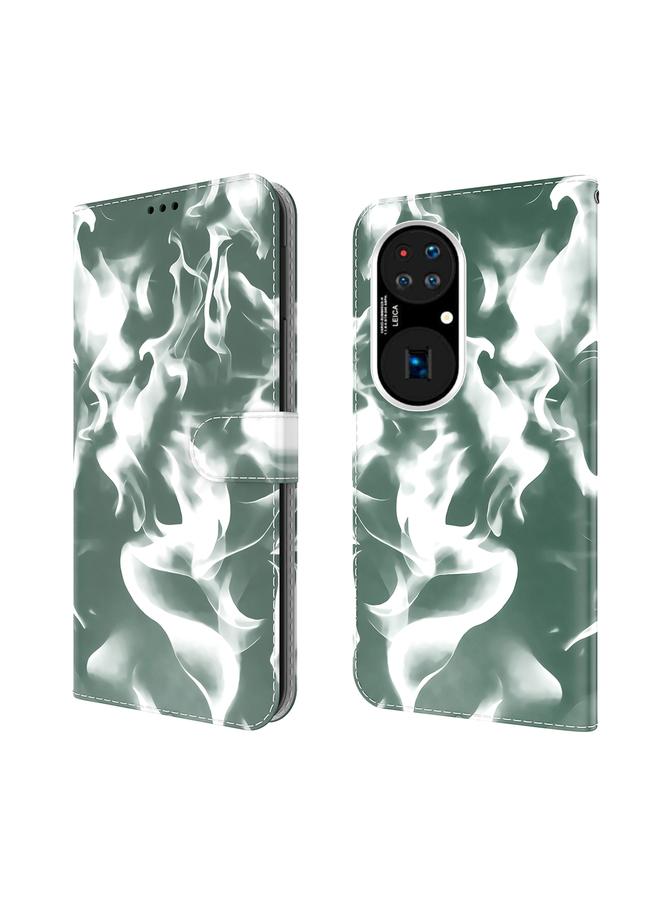 زبون جراب لهاتف Huawei P50 Pro بنمط ضباب سحابي، جراب جلدي قلاب أفقي مع حامل وفتحة بطاقة ومحفظة - Image 2