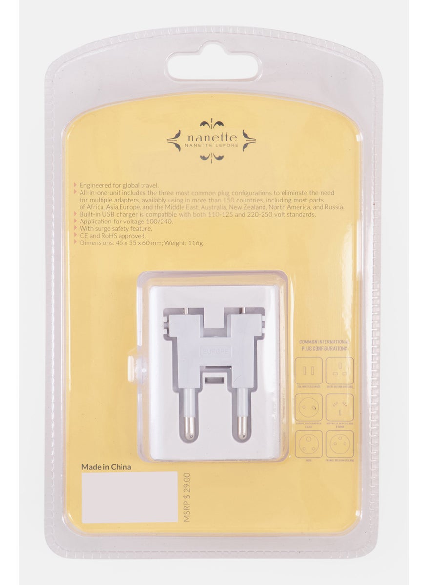 Nanette lepore - Travel Adaptor With USB Charger, White - Image 1