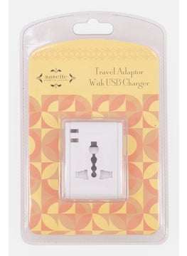 Travel Adaptor With USB Charger, White