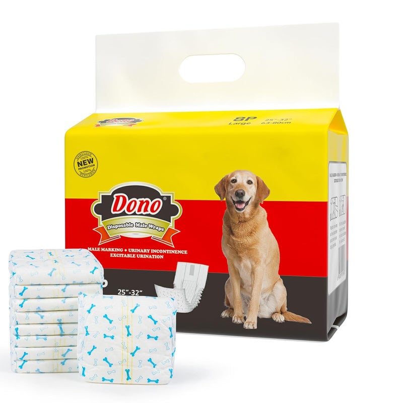 Dono Disposable Male Wraps Dog Diapers - Super Absorbent Soft Diapers for Male Dogs,with Wetness Indicator,8pcs,L (25"-32") - Image 1