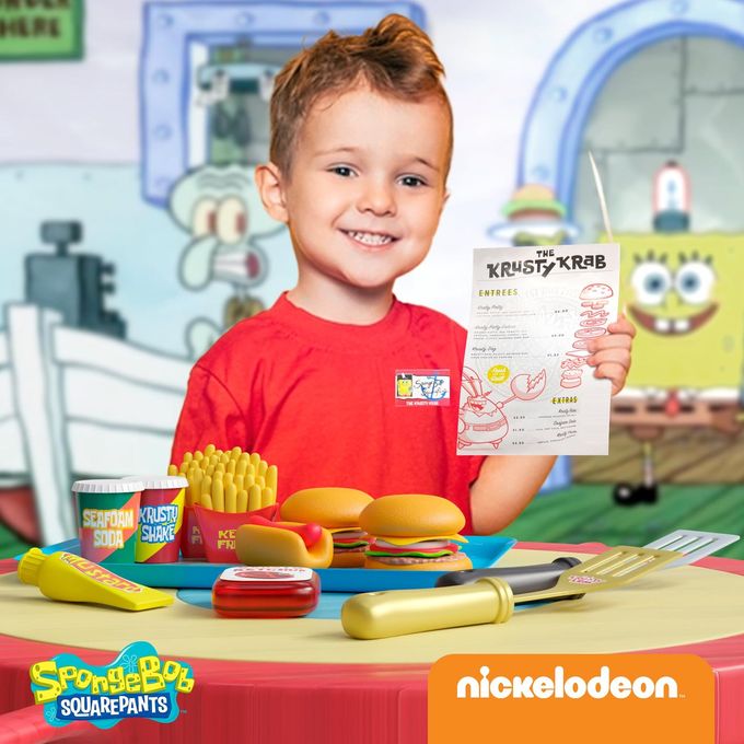 Lollipop Spongebob Kids Kitchen Playset Interactive Play Food with 2 Krabby Patty Burgers, Seafoam Shake, Kelp Fries, Spongebob Toys Kitchen Set for Kids Ages 3-5 Includes Velcro Dots - Image 3