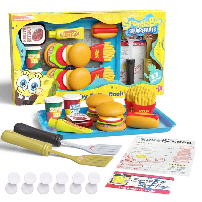 Lollipop Spongebob Kids Kitchen Playset Interactive Play Food with 2 Krabby Patty Burgers, Seafoam Shake, Kelp Fries, Spongebob Toys Kitchen Set for Kids Ages 3-5 Includes Velcro Dots - Image 4