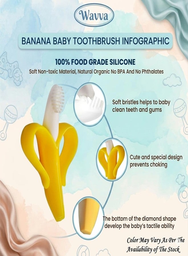 Wavva® Banana Baby Teether, Self-Soothing Pain Relief Soft Silicone Baby Teething Toys, Training Toothbrush for Babies, Toddlers, Infants, Boy and Girl, Natural Organic BPA Free Multi-Color. - Image 3