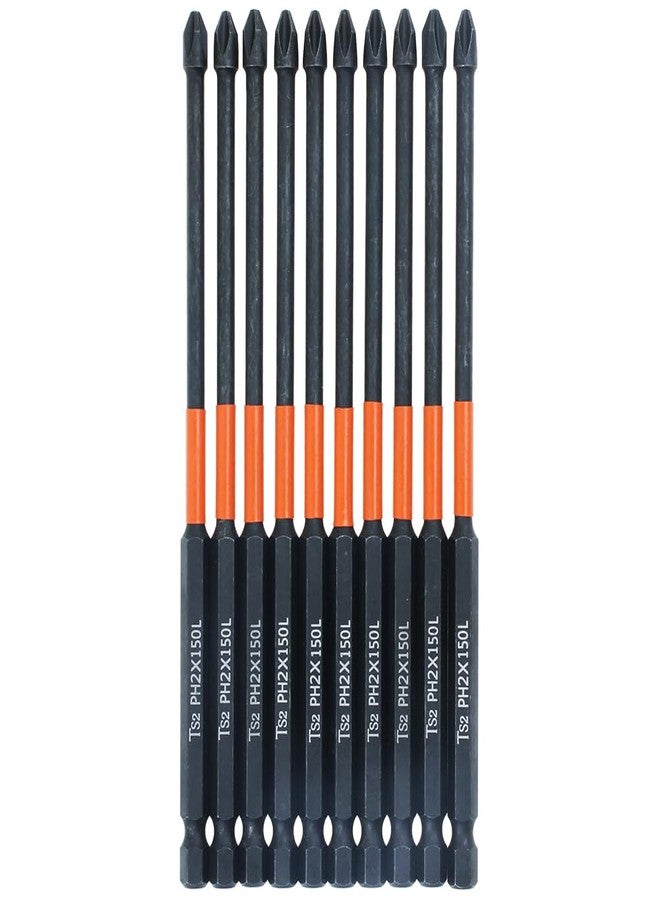 AUTOTOOLHOME 10PCS Phillips Impact Driver Bits - High Torque, Magnetic, 6 Inch Long, PH2, TS2 Steel, 1/4 Hex Shank - Image 1