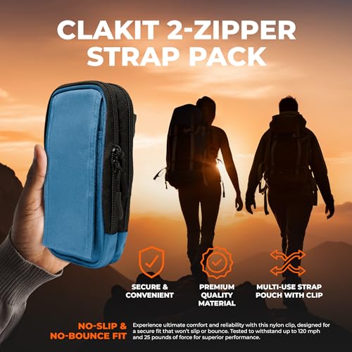 Clakit XL Strap Pack Travel Pouch, Double Zipper Passport Holder - Multi Pocket Organizer Cellphone Pouch with Clip, Backpack Accessories for Everyday Carry Hiking Travel Wallet - Blue - Image 2