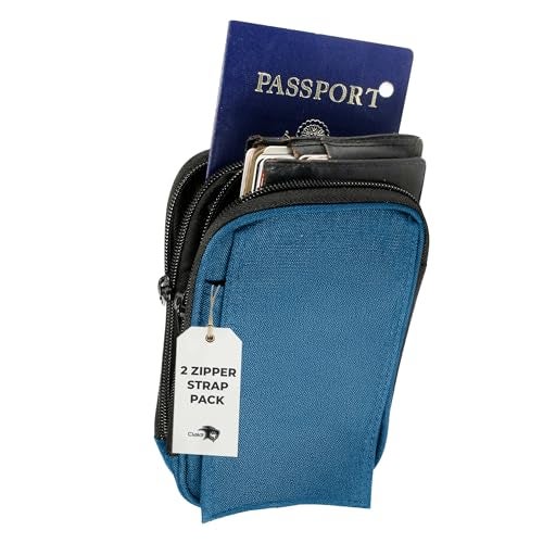Clakit XL Strap Pack Travel Pouch, Double Zipper Passport Holder - Multi Pocket Organizer Cellphone Pouch with Clip, Backpack Accessories for Everyday Carry Hiking Travel Wallet - Blue - Image 1