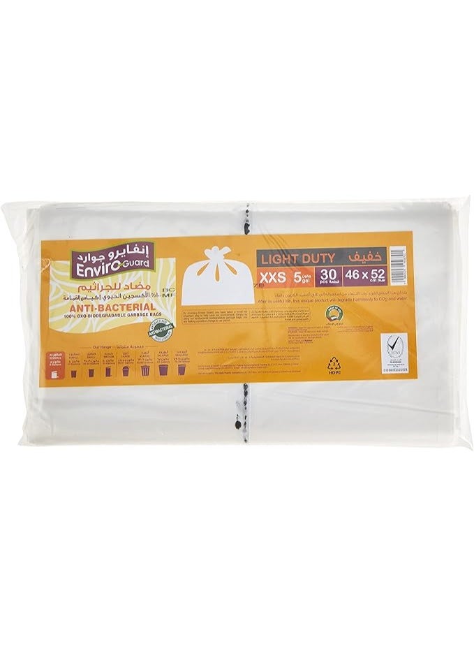 Enviro Guard Bin Liner Garbage Bags XX-Small Size 5 Gallons, White, Flat Type, 46 × 52 cm, 30 Pieces - Image 1