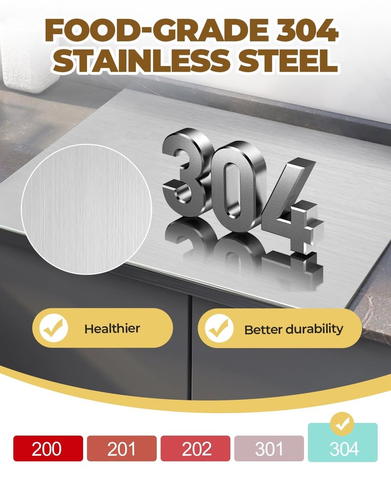 MEDALLIX Stainless Steel Chopping Board with Lip | Heavy Duty Cutting Board for Vegetables, Meat, Fish & Fruits | Non-Slip, Rust-Proof, Hygienic | Durable, Easy to Clean | Includes Rolling Pin - Image 2