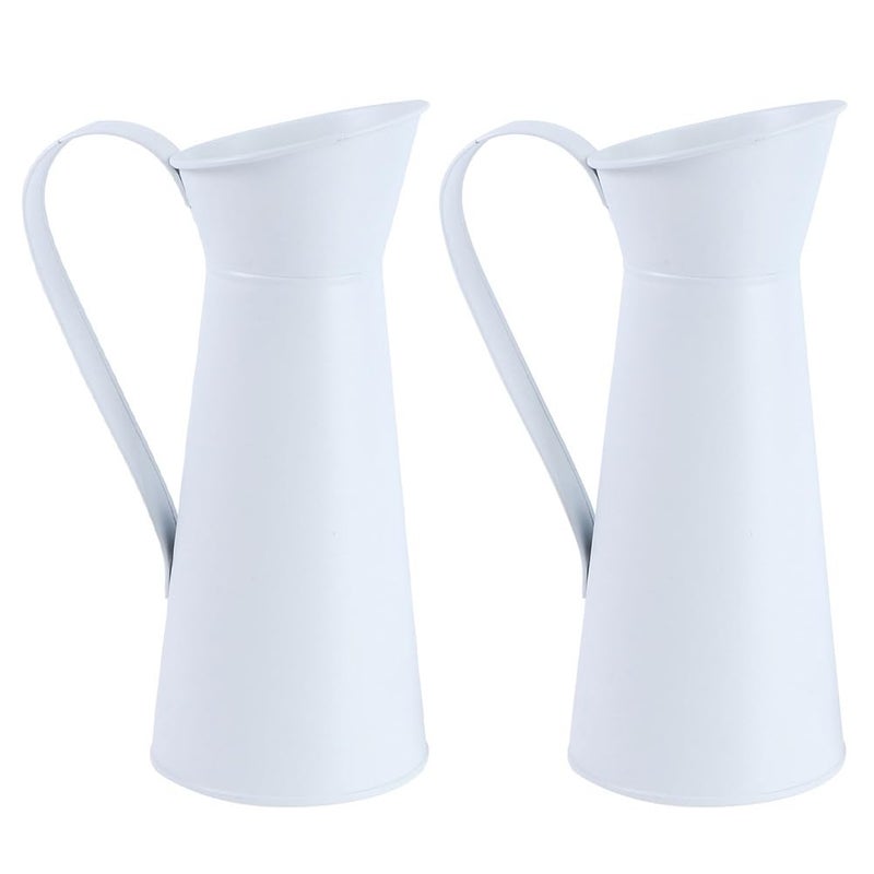 MERRYHAPY Dried Flower Vase White Metal Pitcher Vase for Home D Cor Galvanized Flower Container Vintage Style 10 Inch Tall Metal for Flowers