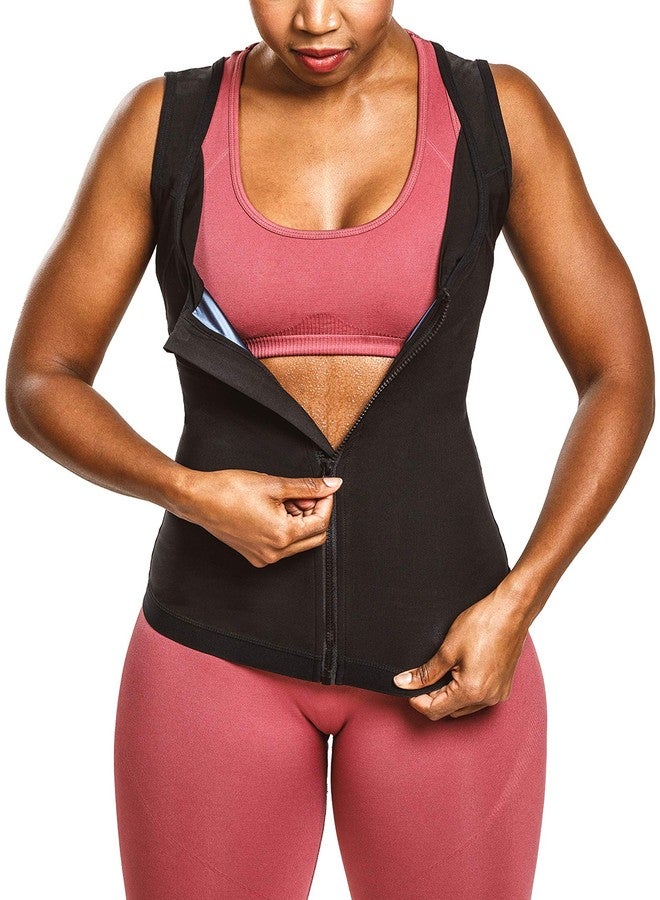 Sweat Shaper Women's Sauna Shirt Zip Tank for Gym, Exercise Sauna Suit (Black, S/M) - Image 3