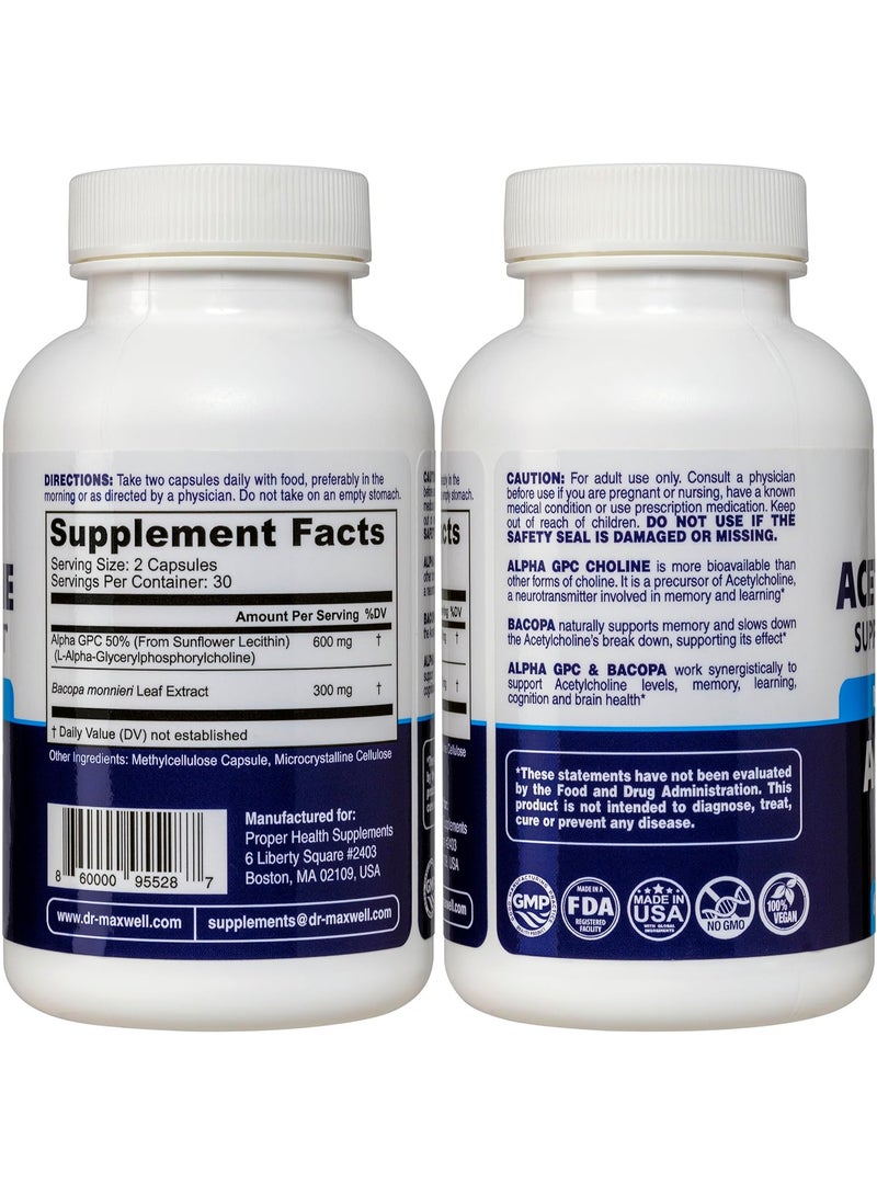 دي آر. ماكسويل أستيل كولين، ألفا جي بي سي كولين 600 ملغ + باكوبا، أفضل من كل منهما على حدة. مكمل أستيل كولين أكثر موثوقية (يدعم الذاكرة والتعلم)، 60 كبسولة - Image 2