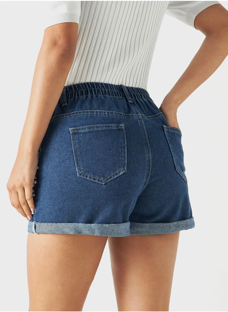 تواكستريمز High Waist Denim Shorts