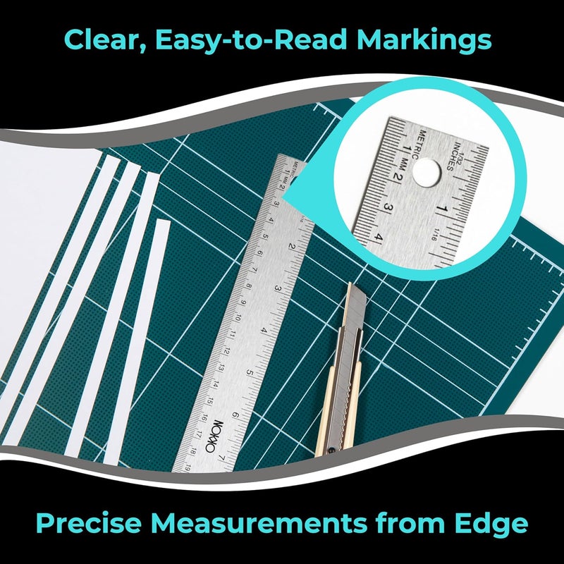 NOKKO Metal Ruler 18 Inch - Cork Backed Ruler, Pack of 2 | Stainless Steel Precision Straight Edge Rulers for Crafts, Non-Slip Craft Rulers for Accurate Measurements - Image 3