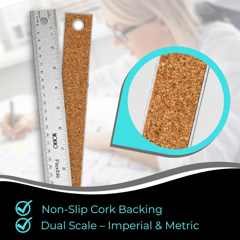 NOKKO Metal Ruler 18 Inch - Cork Backed Ruler, Pack of 2 | Stainless Steel Precision Straight Edge Rulers for Crafts, Non-Slip Craft Rulers for Accurate Measurements - Image 4