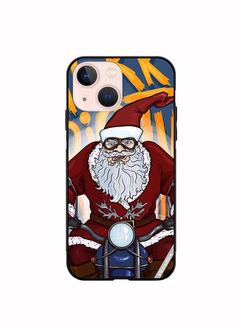 Protective Case Cover For Apple iPhone 13 Cartoon Christmas Postcard Santa Claus On Motorcycle Design Multicolour