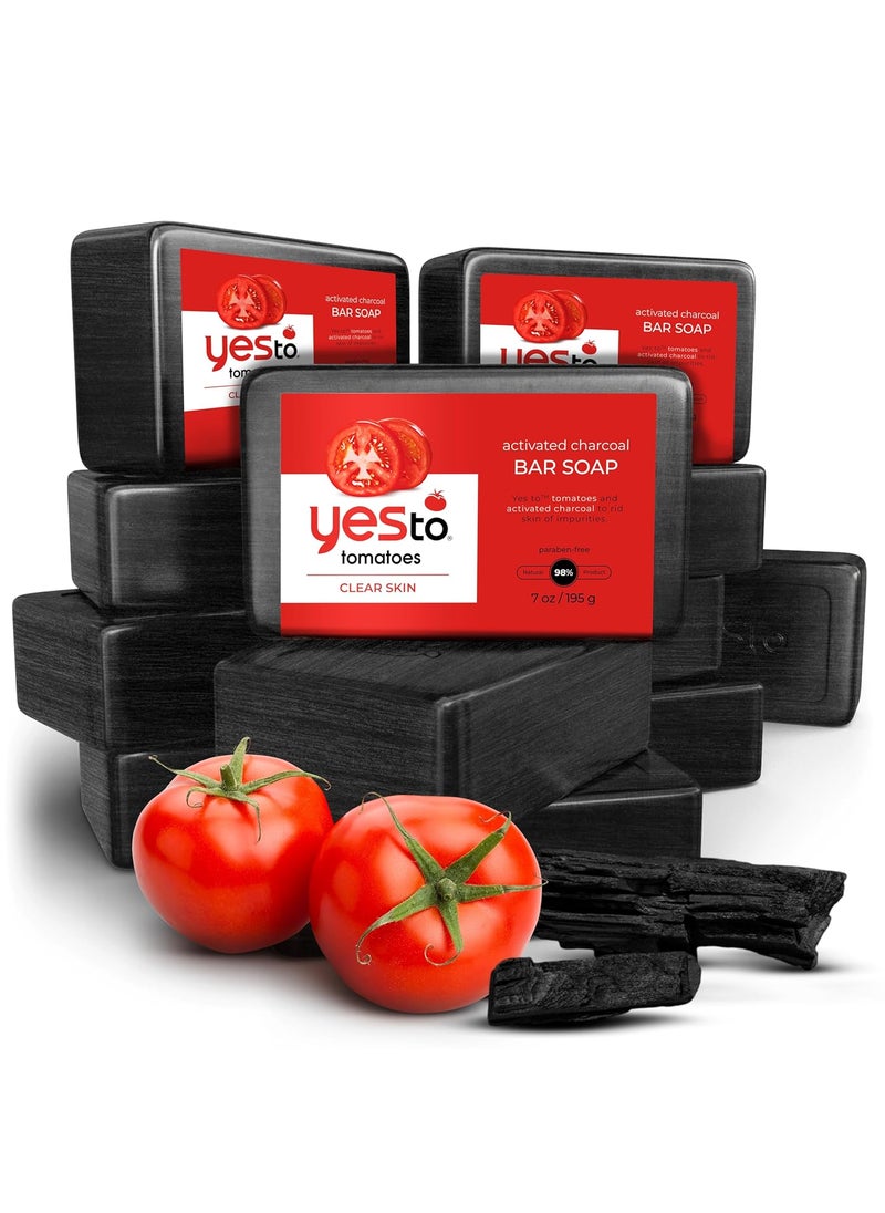 Yes To Yes To Tomatoes Charcoal Bar Soap with Tomato Extracts & Sunflower Seed Oil - Detoxifying Face & Body Soap for Men, Women, and Teens, 7 oz - Paraben-Free 