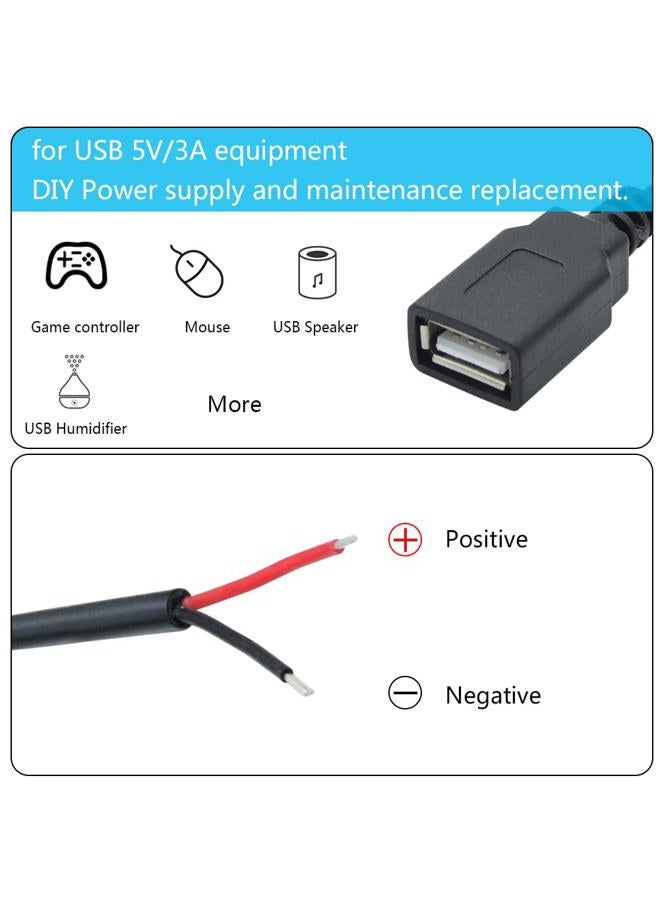 Maixbomr 2Pcs USB A Female Plug 2Pin Bare Wire,1M/3FT USB 2.0 Female Pigtail Open End Power Cable 22AWG,for 5V/3A USB Equipment Installed or DIY Replace Repair Cable - Image 3