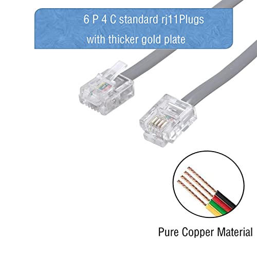 LanSenSu Telephone landline Extension Cord Cable Cord with Standard RJ-11 6P4C Plug (3Ft-3Pack, Silver) - Image 2