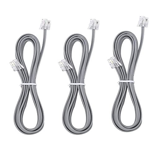 LanSenSu Telephone landline Extension Cord Cable Cord with Standard RJ-11 6P4C Plug (3Ft-3Pack, Silver) - Image 1