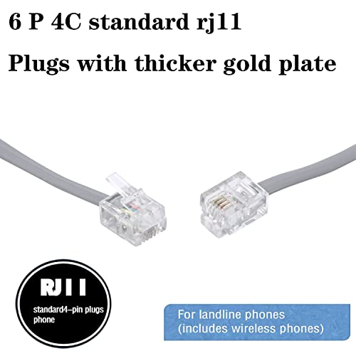 LanSenSu Telephone landline Extension Cord Cable Cord with Standard RJ-11 6P4C Plug (3Ft-3Pack, Silver) - Image 4