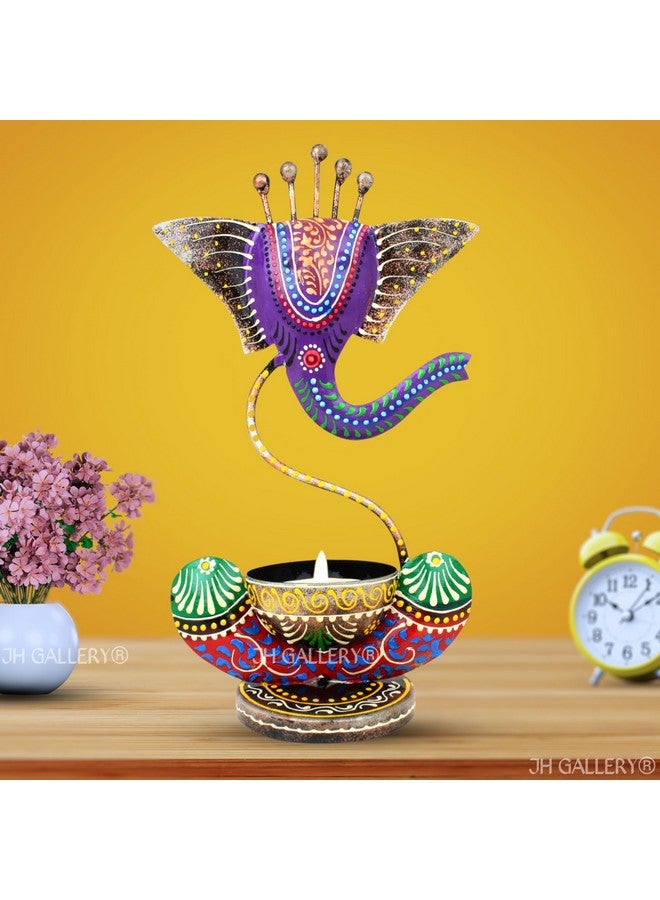 JH Gallery Handcrafted Metal Ganesha Tealight Candle Holder for Home Decor/Showpiece Decorations Items for Home, Living Room, Pooja Room - Corporate Gift Items (Antique Purple) - Image 1