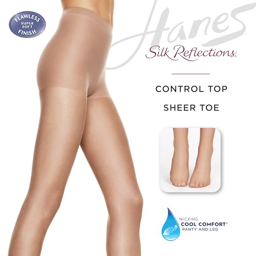Hanes Silk Reflections Control Top Sheer Toe Silky Sheer Pantyhose, Jet, Size EF (Pack of 6) - Image 4