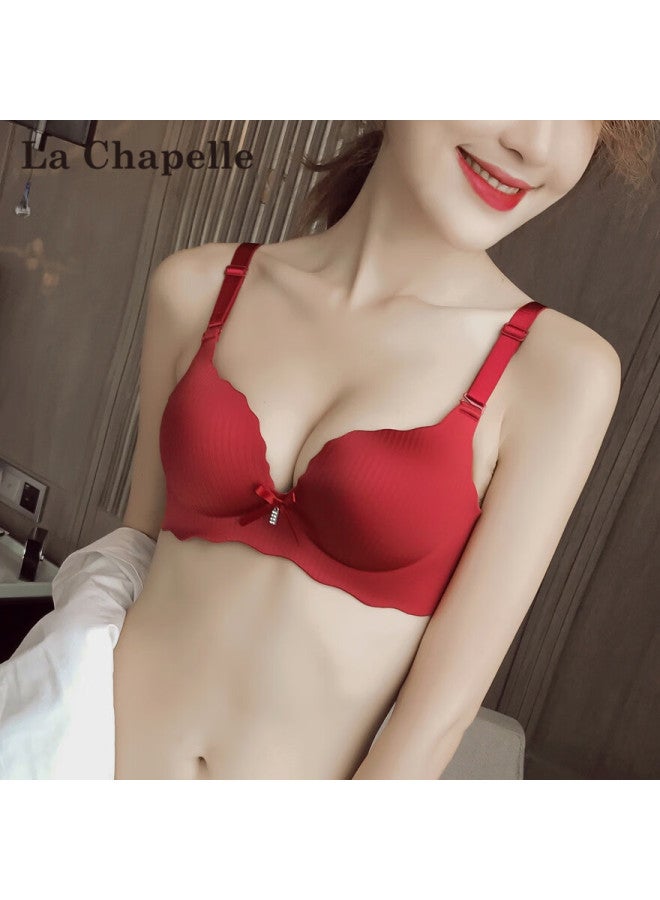 La Chapelle Women's Red Seamless Small Bust Push-up Thickened Wedding Bra Set For Zodiac Year Festival Gift - Image 2