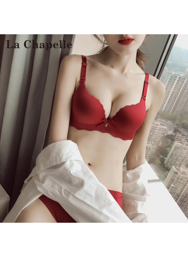 La Chapelle Women's Red Seamless Small Bust Push-up Thickened Wedding Bra Set For Zodiac Year Festival Gift - Image 1