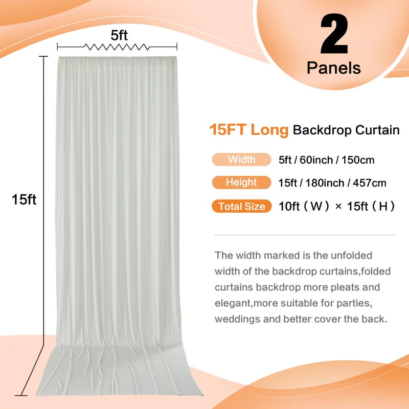 NSSONBEN 10ft x 15ft Ivory Wrinkle Free Backdrop Curtains for Parties,Silky Polyester Fabric Wedding Ceiling Drapes, 2 Panels 15ft Photo Back Drop Drapes for Baby Shower Photography Stage Background Cloth - Image 4