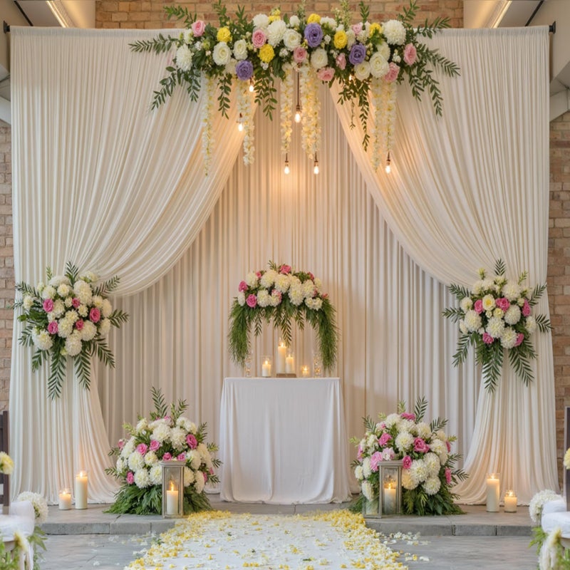 NSSONBEN 10ft x 15ft Ivory Wrinkle Free Backdrop Curtains for Parties,Silky Polyester Fabric Wedding Ceiling Drapes, 2 Panels 15ft Photo Back Drop Drapes for Baby Shower Photography Stage Background Cloth - Image 1