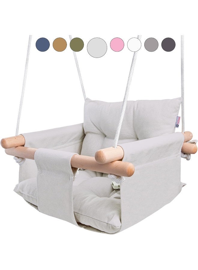 CaTeam - Canvas Baby Swing, Wooden Hanging Swing Seat Chair with Safety Belt, Durable Baby Hammock Chair, Outdoor and Indoor Swing for Kids, Mounting Hardware Included, Gray - Image 1