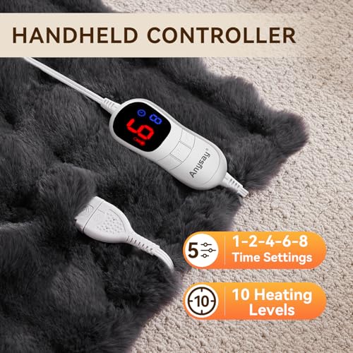 Anysay Heated Blanket Full Size with 1/2/4/6/8 Hours Auto-Off 10 Heat Level, 62'' * 84'' Cozy Faux Rabbit Fur Bubble Electric Blanket with Overheat Protection(Dark Grey) - Image 5