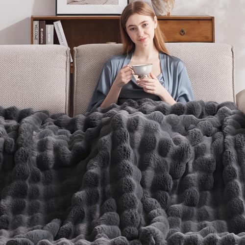 Anysay Heated Blanket Full Size with 1/2/4/6/8 Hours Auto-Off 10 Heat Level, 62'' * 84'' Cozy Faux Rabbit Fur Bubble Electric Blanket with Overheat Protection(Dark Grey) - Image 4