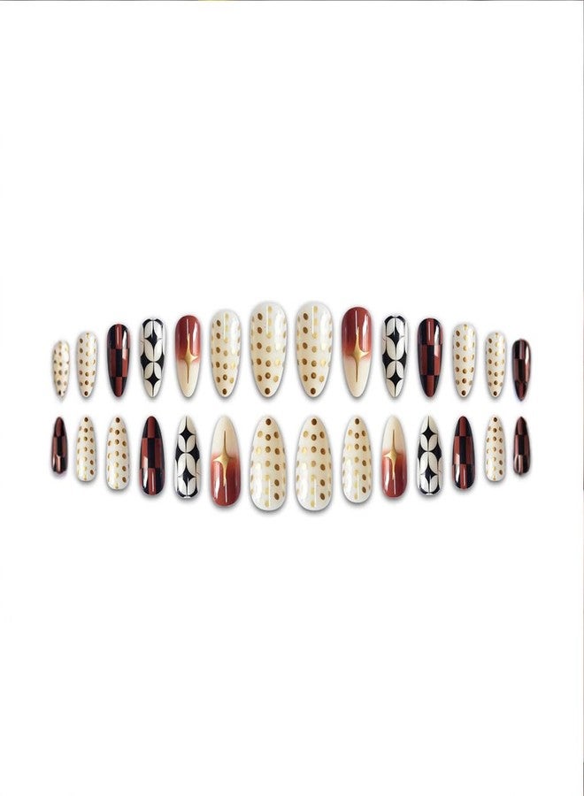 HJKDSFD Almond Press on Nails Medium Length Fake Nails French Tip Nails Press on Cute Gradient Glue on Nails Reusable Almond Shaped False Nails Glossy Stars Acrylic Nails Kit for Women Girls 24Pcs - Image 4