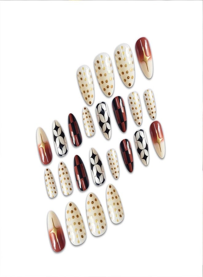HJKDSFD Almond Press on Nails Medium Length Fake Nails French Tip Nails Press on Cute Gradient Glue on Nails Reusable Almond Shaped False Nails Glossy Stars Acrylic Nails Kit for Women Girls 24Pcs - Image 2