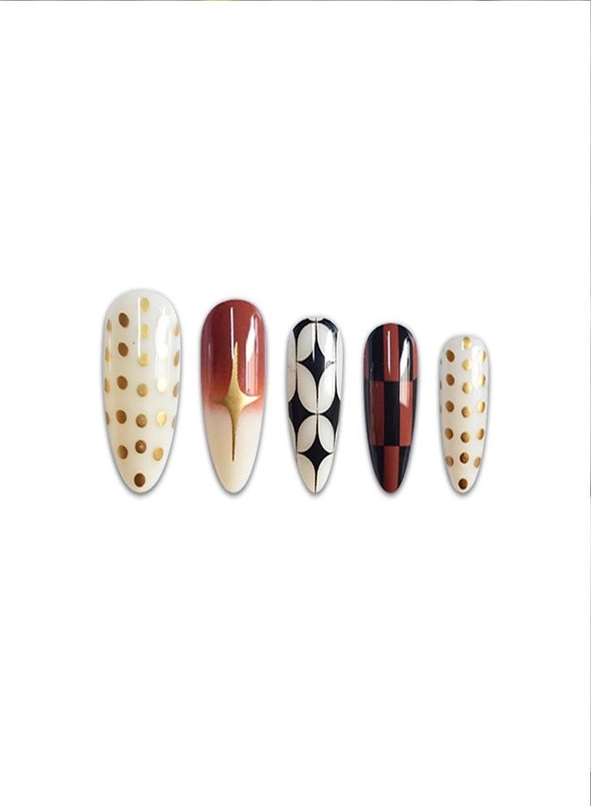 HJKDSFD Almond Press on Nails Medium Length Fake Nails French Tip Nails Press on Cute Gradient Glue on Nails Reusable Almond Shaped False Nails Glossy Stars Acrylic Nails Kit for Women Girls 24Pcs - Image 5