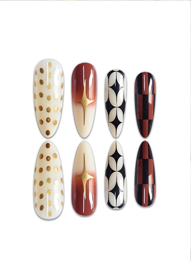 HJKDSFD Almond Press on Nails Medium Length Fake Nails French Tip Nails Press on Cute Gradient Glue on Nails Reusable Almond Shaped False Nails Glossy Stars Acrylic Nails Kit for Women Girls 24Pcs - Image 3