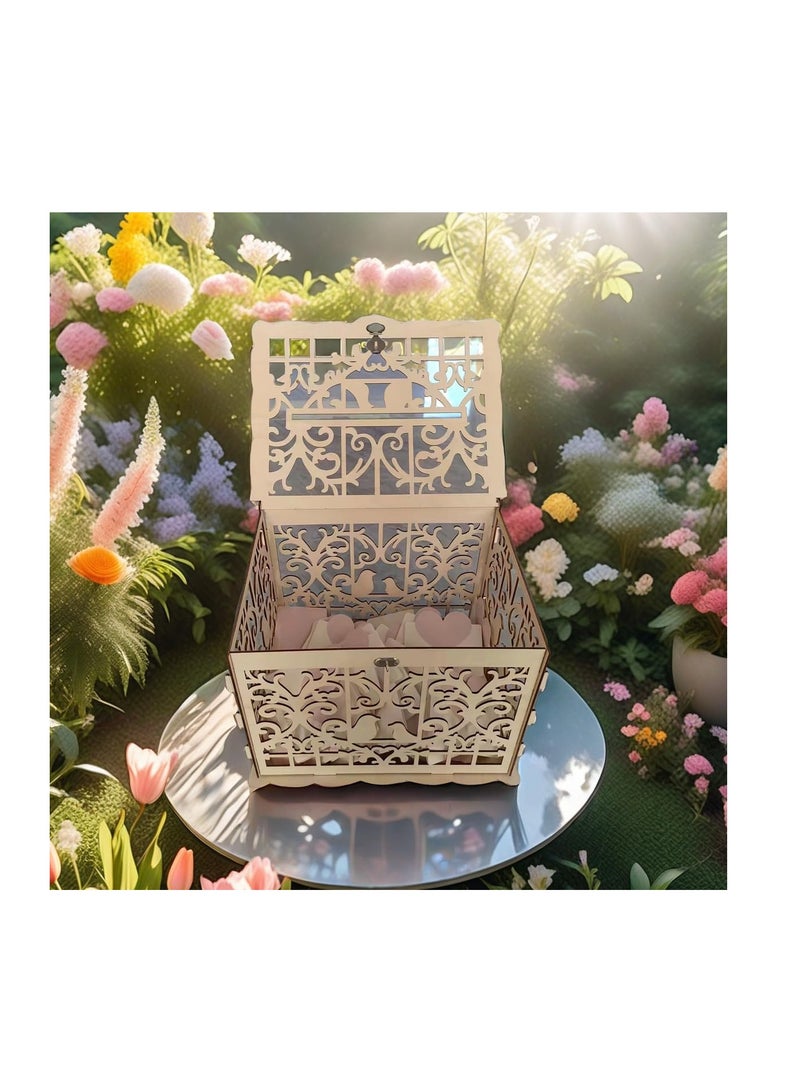 SYOSI صندوق بطاقات زفاف خشبي صندوق بطاقات الزفاف مع قفل وعلامة بطاقة صندوق هدايا خشبي لاستقبال زفاف ذكرى الزواج حفلة استحمام طفل عيد ميلاد حفلة تخرج زخارف - Image 5