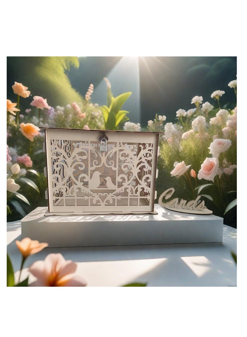 SYOSI صندوق بطاقات زفاف خشبي صندوق بطاقات الزفاف مع قفل وعلامة بطاقة صندوق هدايا خشبي لاستقبال زفاف ذكرى الزواج حفلة استحمام طفل عيد ميلاد حفلة تخرج زخارف - Image 3