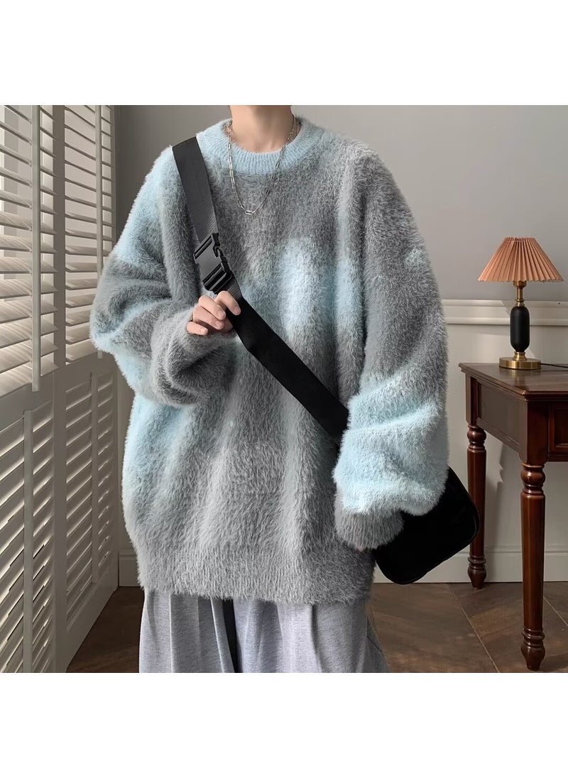 Generic Oversize American Retro Color Block Lazy Style Mens Knitwear Winter Loose Warm Outerwear Long Sleeve round Neck Pullover 1101 brown  - Image 2